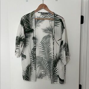 Tropical Leaf Print Kimono Cardigan - Great Beachwear